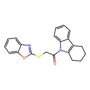 2-(1,3-benzoxazol-2-ylsulfanyl)-1-(1,2,3,4-tetrahydro-9H-carbazol-9-yl)ethanone structure