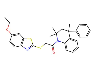 1-{[(6-ethoxy-1,3-benzothiazol-2-yl)thio]acetyl}-2,2,4-trimethyl-4-phenyl-1,2,3,4-tetrahydroquinoline structure