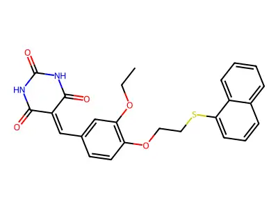 5-{3-ethoxy-4-[2-(naphthalen-1-ylsulfanyl)ethoxy]benzylidene}pyrimidine-2,4,6(1H,3H,5H)-trione structure