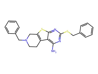 7-benzyl-2-(benzylsulfanyl)-5,6,7,8-tetrahydropyrido[4',3':4,5]thieno[2,3-d]pyrimidin-4-amine structure