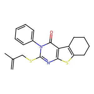 2-[(2-methylprop-2-enyl)thio]-3-phenyl-5,6,7,8-tetrahydro[1]benzothieno[2,3-d]pyrimidin-4(3H)-one structure