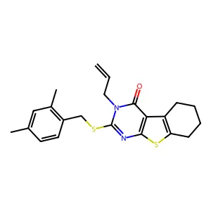 2-[(2,4-dimethylphenyl)methylsulfanyl]-3-prop-2-enyl-5,6,7,8-tetrahydro-[1]benzothiolo[2,3-d]pyrimidin-4-one structure