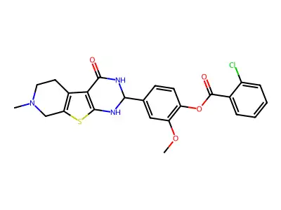 2-methoxy-4-(7-methyl-4-oxo-1,2,3,4,5,6,7,8-octahydropyrido[4',3':4,5]thieno[2,3-d]pyrimidin-2-yl)phenyl 2-chlorobenzoate structure