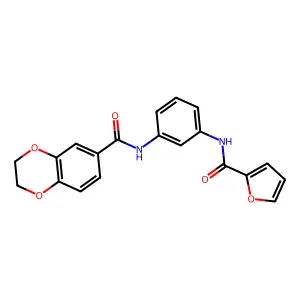 N-[3-(furan-2-carbonylamino)phenyl]-2,3-dihydro-1,4-benzodioxine-6-carboxamide structure