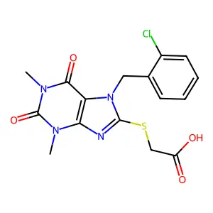 {[7-(2-chlorobenzyl)-1,3-dimethyl-2,6-dioxo-2,3,6,7-tetrahydro-1H-purin-8-yl]thio}acetic acid structure
