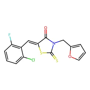 (5Z)-5-(2-chloro-6-fluorobenzylidene)-3-(furan-2-ylmethyl)-2-thioxo-1,3-thiazolidin-4-one structure
