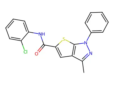 N-(2-chlorophenyl)-3-methyl-1-phenylthieno[2,3-c]pyrazole-5-carboxamide structure