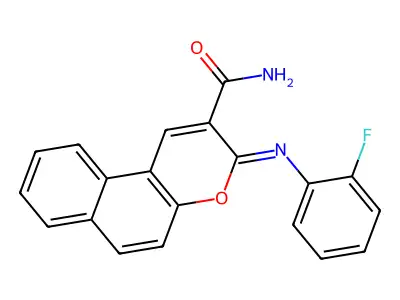 (3Z)-3-[(2-fluorophenyl)imino]-3H-benzo[f]chromene-2-carboxamide structure