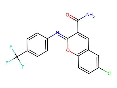 (2Z)-6-chloro-2-{[4-(trifluoromethyl)phenyl]imino}-2H-chromene-3-carboxamide structure