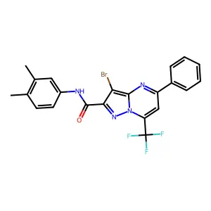 3-bromo-N-(3,4-dimethylphenyl)-5-phenyl-7-(trifluoromethyl)pyrazolo[1,5-a]pyrimidine-2-carboxamide structure