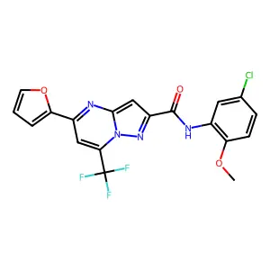 N-(5-chloro-2-methoxyphenyl)-5-(furan-2-yl)-7-(trifluoromethyl)pyrazolo[1,5-a]pyrimidine-2-carboxamide structure