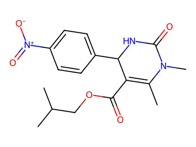 2-methylpropyl 3,4-dimethyl-6-(4-nitrophenyl)-2-oxo-1,6-dihydropyrimidine-5-carboxylate structure