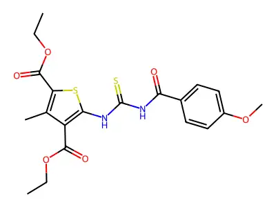 diethyl 5-({[(4-methoxyphenyl)carbonyl]carbamothioyl}amino)-3-methylthiophene-2,4-dicarboxylate structure