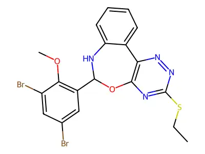 6-(3,5-dibromo-2-methoxyphenyl)-3-ethylsulfanyl-6,7-dihydro-[1,2,4]triazino[5,6-d][3,1]benzoxazepine structure