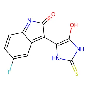 (3Z)-5-fluoro-3-(5-oxo-2-sulfanylideneimidazolidin-4-ylidene)-1H-indol-2-one structure