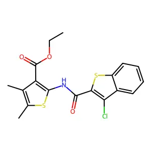 Ethyl 2-(3-chloro-1-benzothiophene-2-amido)-4,5-dimethylthiophene-3-carboxylate structure