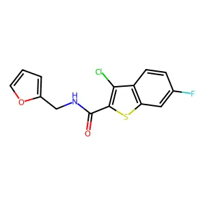 3-chloro-6-fluoro-N-(furan-2-ylmethyl)-1-benzothiophene-2-carboxamide structure