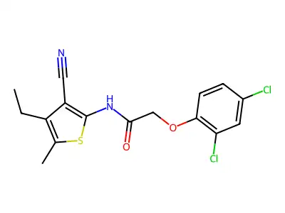 N-(3-cyano-4-ethyl-5-methylthiophen-2-yl)-2-(2,4-dichlorophenoxy)acetamide structure