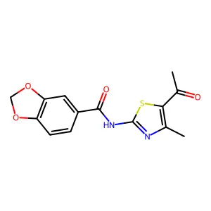 N-(5-acetyl-4-methyl-1,3-thiazol-2-yl)-1,3-benzodioxole-5-carboxamide structure
