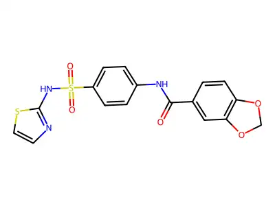 N-[4-(1,3-thiazol-2-ylsulfamoyl)phenyl]-1,3-benzodioxole-5-carboxamide structure