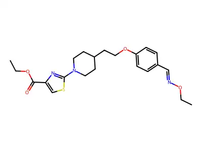 2-[4-[2-[4-[(Ethoxyimino)methyl]phenoxy]ethyl]-1-piperidinyl]-4-thiazolecarboxylic acid ethyl ester structure