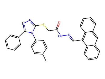 (Z)-N'-(anthracen-9-ylmethylene)-2-((5-phenyl-4-(p-tolyl)-4H-1,2,4-triazol-3-yl)thio)acetohydrazide structure