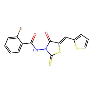 2-bromo-N-[(5Z)-4-oxo-5-(thiophen-2-ylmethylidene)-2-thioxo-1,3-thiazolidin-3-yl]benzamide structure