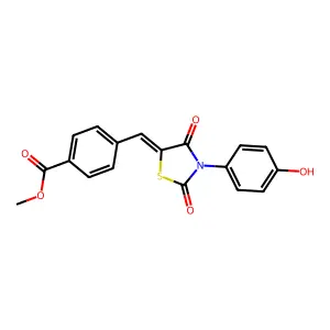 (Z)-methyl 4-((3-(4-hydroxyphenyl)-2,4-dioxothiazolidin-5-ylidene)methyl)benzoate structure