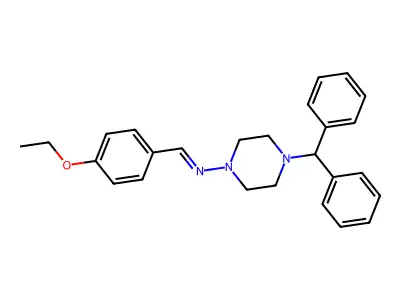 4-(diphenylmethyl)-N-[(E)-(4-ethoxyphenyl)methylidene]piperazin-1-amine structure