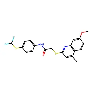 N-{4-[(difluoromethyl)sulfanyl]phenyl}-2-[(7-methoxy-4-methylquinolin-2-yl)sulfanyl]acetamide structure