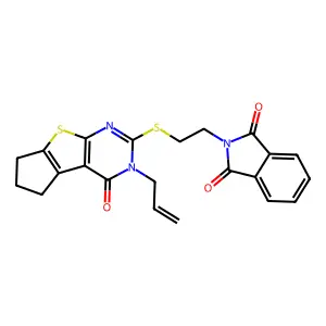 2-(2-{[12-oxo-11-(prop-2-en-1-yl)-7-thia-9,11-diazatricyclo[6.4.0.0^{2,6}]dodeca-1(8),2(6),9-trien-10-yl]sulfanyl}ethyl)-2,3-dihydro-1H-isoindole-1,3-dione structure