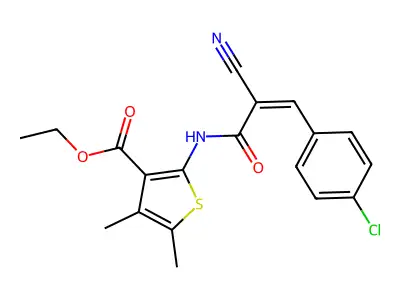 ETHYL 2-[(2Z)-3-(4-CHLOROPHENYL)-2-CYANOPROP-2-ENAMIDO]-4,5-DIMETHYLTHIOPHENE-3-CARBOXYLATE structure
