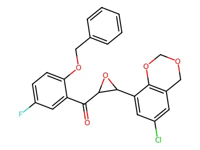 (2-(benzyloxy)-5-fluorophenyl)(3-(6-chloro-4H-benzo[d][1,3]dioxin-8-yl)oxiran-2-yl)methanone structure