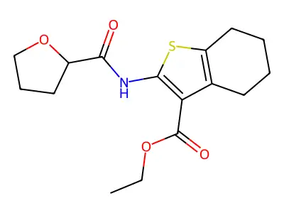 ethyl 2-[(tetrahydrofuran-2-ylcarbonyl)amino]-4,5,6,7-tetrahydro-1-benzothiophene-3-carboxylate structure