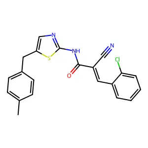 (Z)-3-(2-chlorophenyl)-2-cyano-N-(5-(4-methylbenzyl)thiazol-2-yl)acrylamide structure