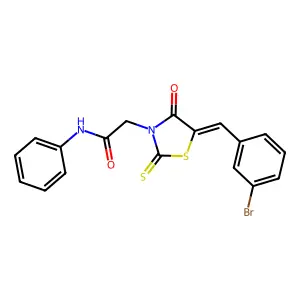 2-[(5Z)-5-(3-bromobenzylidene)-4-oxo-2-thioxo-1,3-thiazolidin-3-yl]-N-phenylacetamide structure