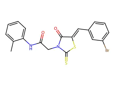 2-[(5Z)-5-(3-bromobenzylidene)-4-oxo-2-thioxo-1,3-thiazolidin-3-yl]-N-(2-methylphenyl)acetamide structure