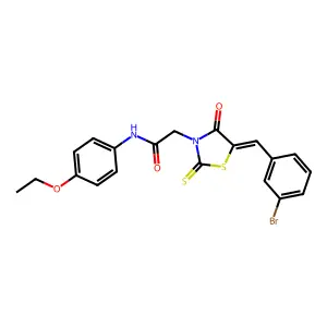 2-[(5Z)-5-(3-bromobenzylidene)-4-oxo-2-thioxo-1,3-thiazolidin-3-yl]-N-(4-ethoxyphenyl)acetamide structure