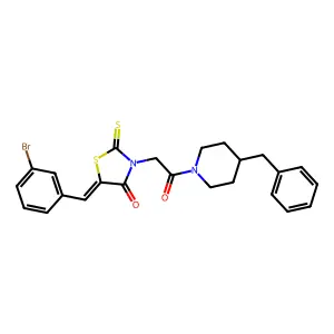 (5Z)-3-[2-(4-benzylpiperidin-1-yl)-2-oxoethyl]-5-[(3-bromophenyl)methylidene]-2-sulfanylidene-1,3-thiazolidin-4-one structure