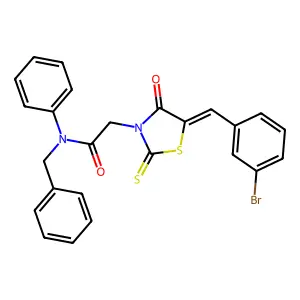 N-benzyl-2-[(5Z)-5-[(3-bromophenyl)methylidene]-4-oxo-2-sulfanylidene-1,3-thiazolidin-3-yl]-N-phenylacetamide structure