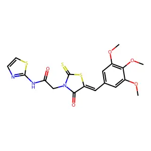 2-[(5Z)-4-oxo-2-sulfanylidene-5-[(3,4,5-trimethoxyphenyl)methylidene]-1,3-thiazolidin-3-yl]-N-(1,3-thiazol-2-yl)acetamide structure