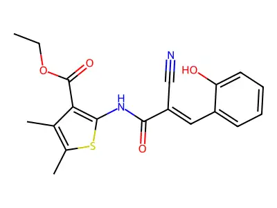 ethyl 2-[2-cyano-3-(2-hydroxyphenyl)prop-2-enamido]-4,5-dimethylthiophene-3-carboxylate structure
