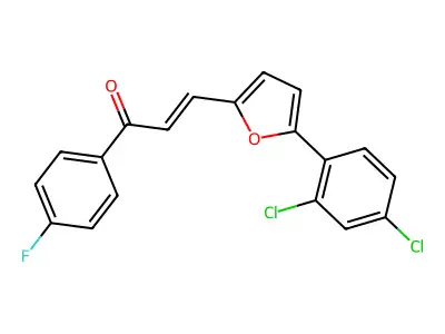 (2E)-3-[5-(2,4-dichlorophenyl)furan-2-yl]-1-(4-fluorophenyl)prop-2-en-1-one structure