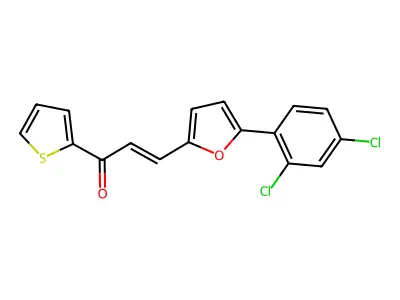 (E)-3-[5-(2,4-dichlorophenyl)furan-2-yl]-1-thiophen-2-ylprop-2-en-1-one structure