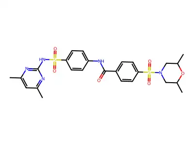 4-((2,6-dimethylmorpholino)sulfonyl)-N-(4-(N-(4,6-dimethylpyrimidin-2-yl)sulfamoyl)phenyl)benzamide structure