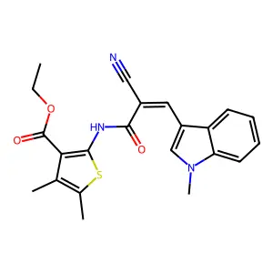 (E)-ethyl 2-(2-cyano-3-(1-methyl-1H-indol-3-yl)acrylamido)-4,5-dimethylthiophene-3-carboxylate structure