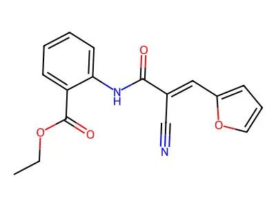 (E)-ethyl 2-(2-cyano-3-(furan-2-yl)acrylamido)benzoate structure