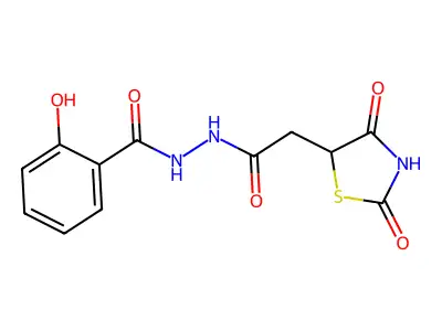 N'-[2-(2,4-dioxo-1,3-thiazolidin-5-yl)acetyl]-2-hydroxybenzohydrazide structure