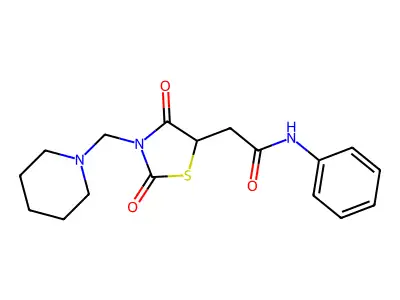 2-[2,4-dioxo-3-(piperidin-1-ylmethyl)-1,3-thiazolidin-5-yl]-N-phenylacetamide structure