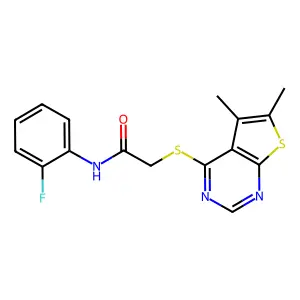 2-(5,6-dimethylthieno[2,3-d]pyrimidin-4-yl)sulfanyl-N-(2-fluorophenyl)acetamide structure